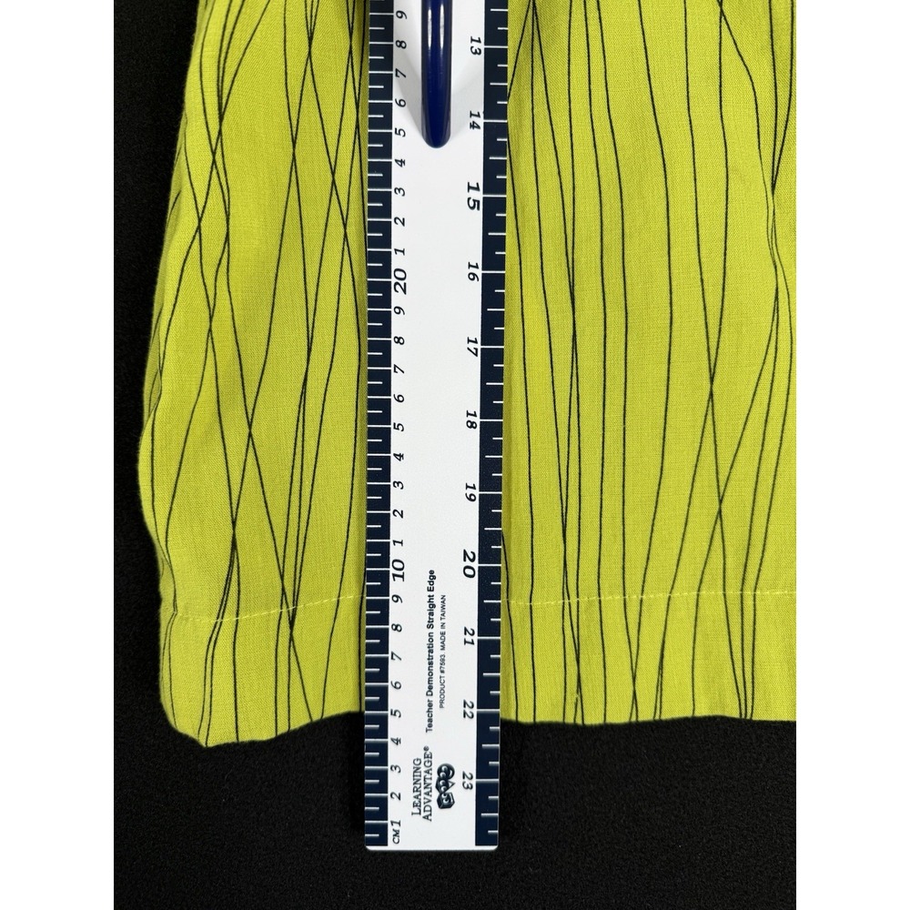 Fridaze Lime Chartreuse Green 100% Linen Top Women's Sz L Abstract Lines Artsy - Picture 11 of 11